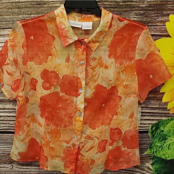 Worthington coral floral short Sleeve Blouse 👚 - Picture 5 of 5